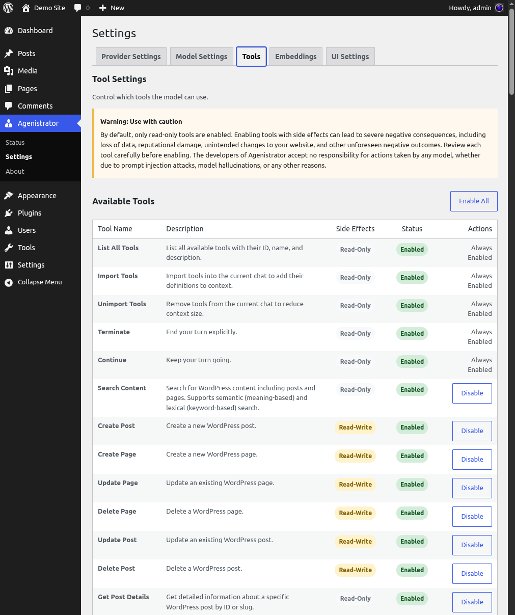 Tool management interface