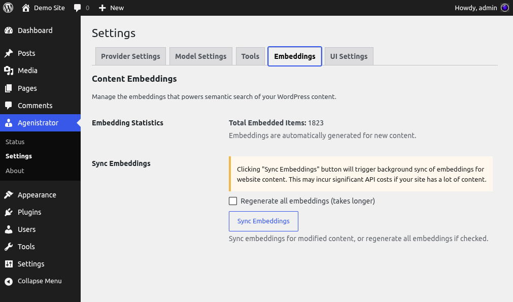 Embeddings management